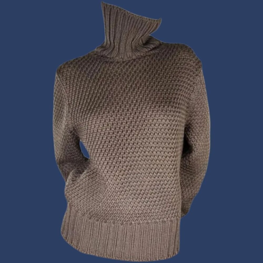 Gucci Chunky Knit Turtleneck Sweater Made In Italy Virgin Wool Brown Xlarge